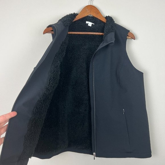 J Jill Fit Vest Women XL Black Faux Fur Sherpa Lined Full Zip Sleeveless Pockets - Picture 7 of 13